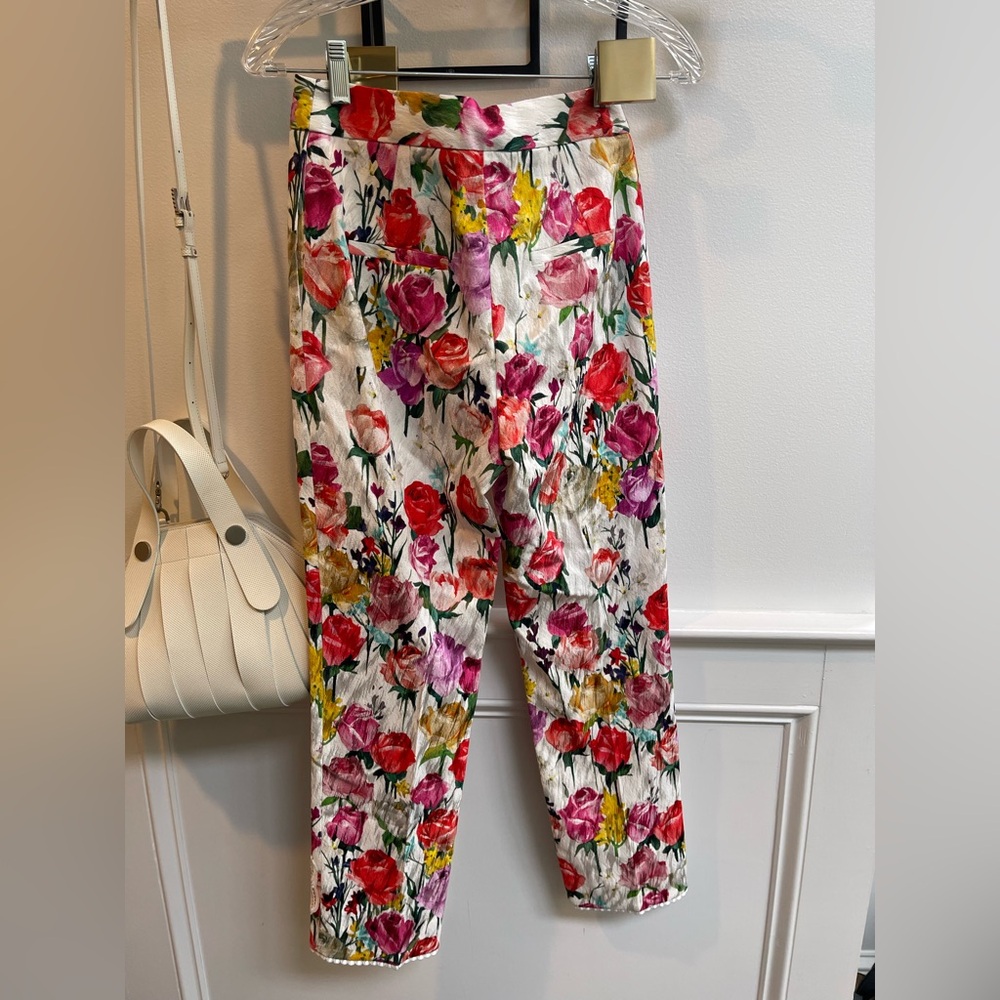 Blumarine Floral Print Pants w/ Lace Bow Hem – Statement Luxury Trousers 38 eu - Picture 2 of 8